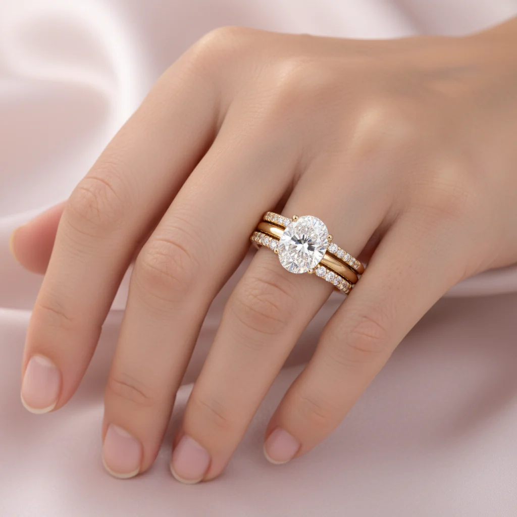 Set aus glänzenden Retro-Ringen mit Zirkonia – Ansicht 2