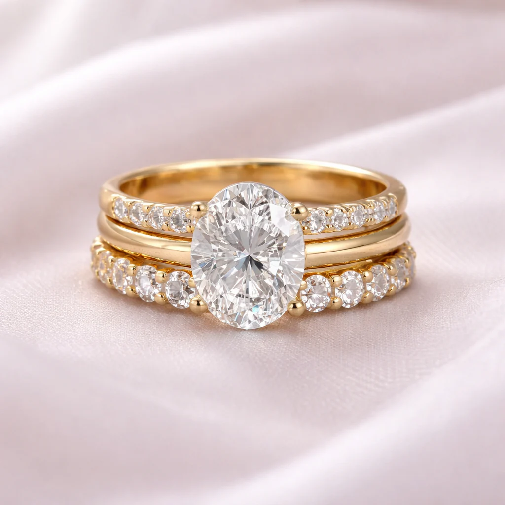 Set aus glänzenden Retro-Ringen mit Zirkonia