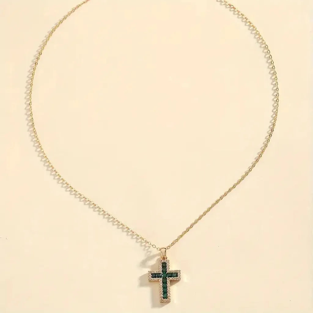 Kreuz-Halskette Solene mit Smaragd – Ansicht 3