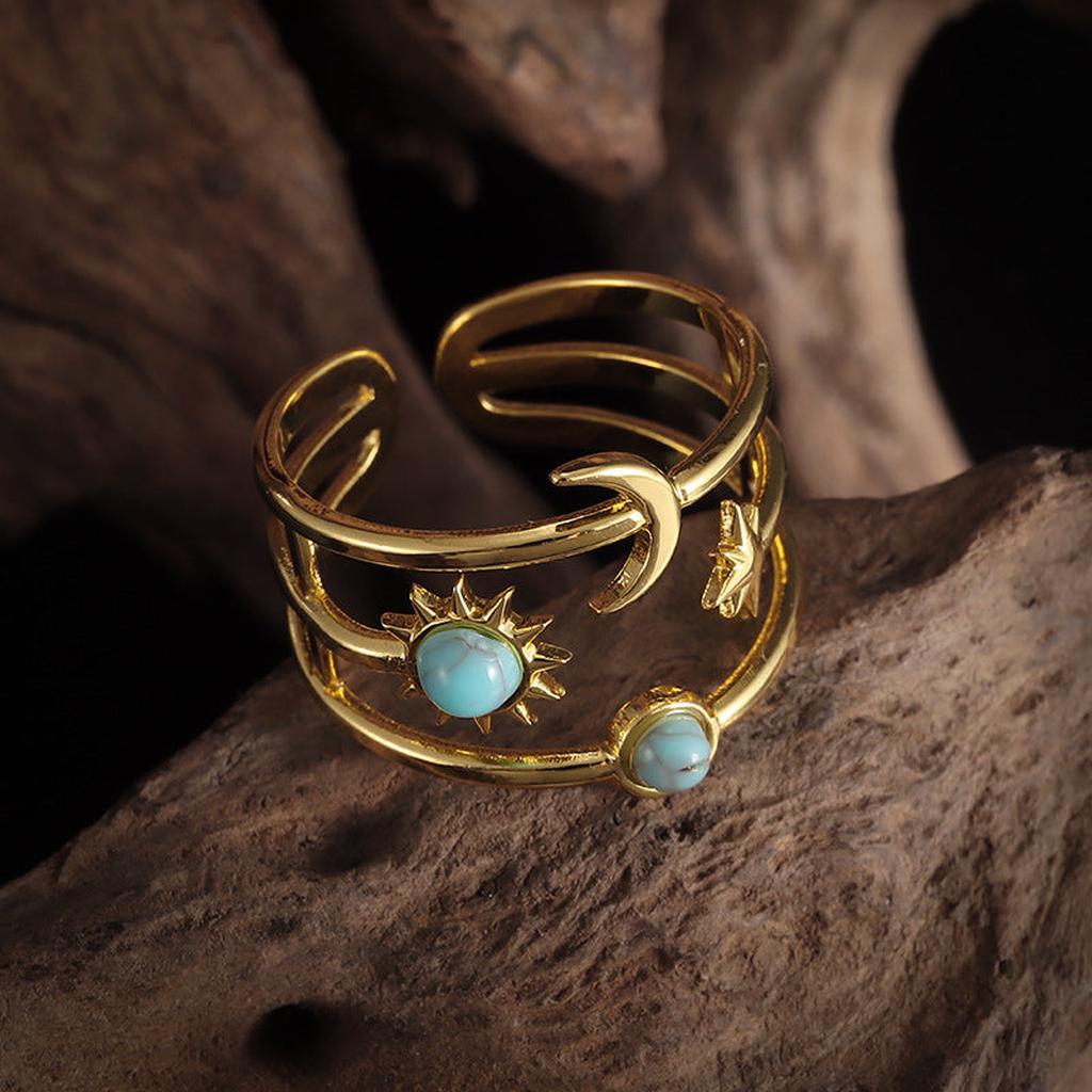 Türkis-Orbit-Ring Soluna in Gold – Ansicht 2