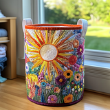 Handgefertigter Wäschekorb – Sonnenblume in Blüte