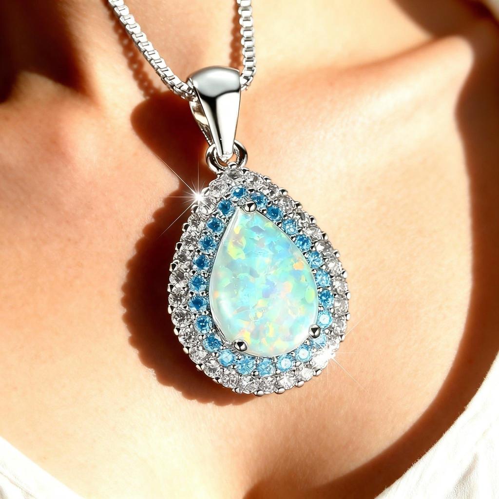 Tropfen-Halskette mit leuchtend blauem Opal – Ansicht 2