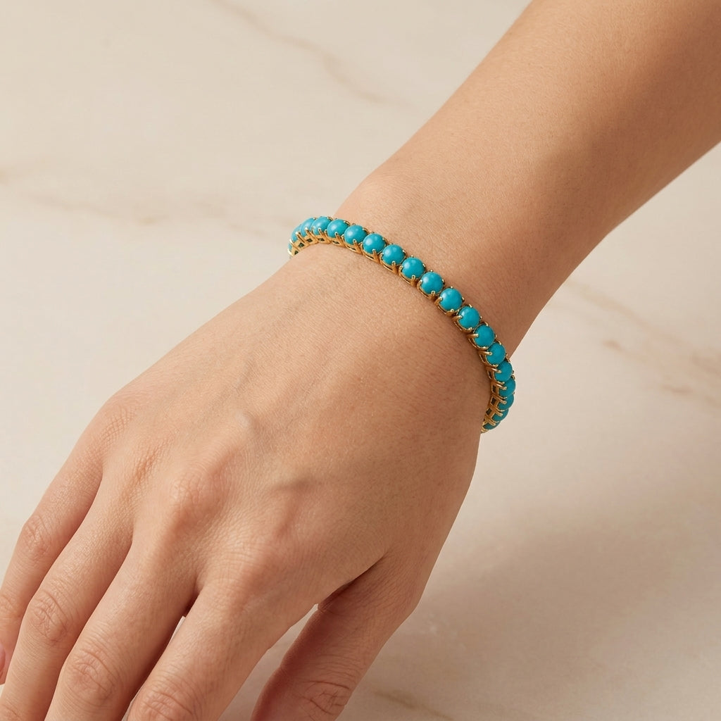 Rundes Tennisarmband in Türkis in Gold – Ansicht 2