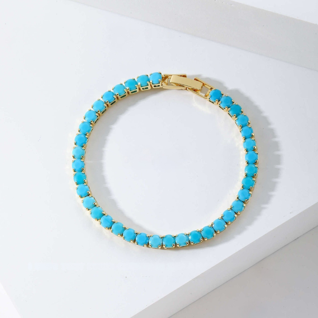 Rundes Tennisarmband in Türkis in Gold – Ansicht 3