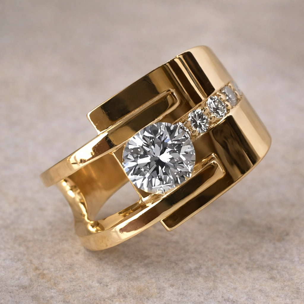 Unregelmäßiger Retro-Goldring mit Zirkonia