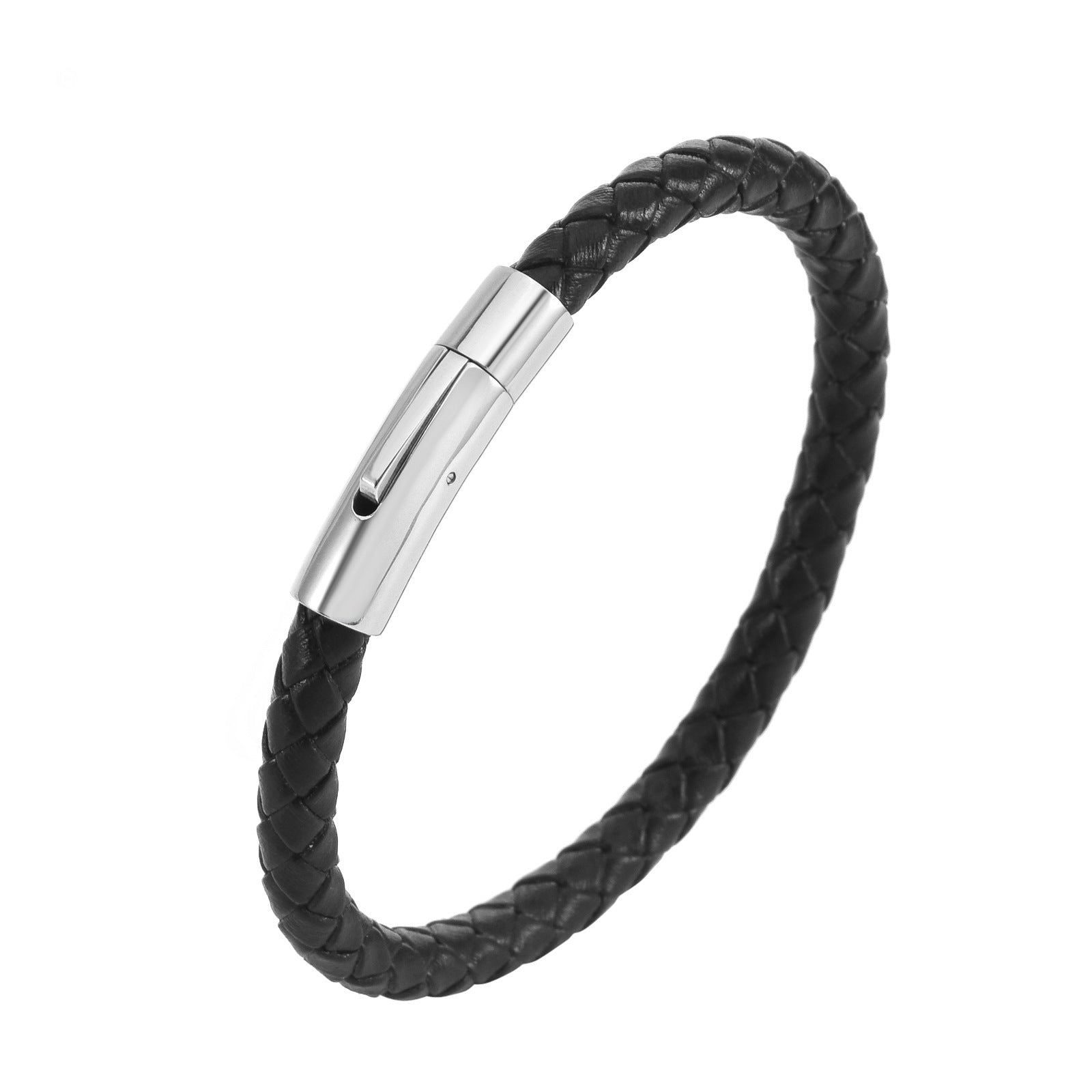 Geflochtenes Lederarmband Valor in Weißgold