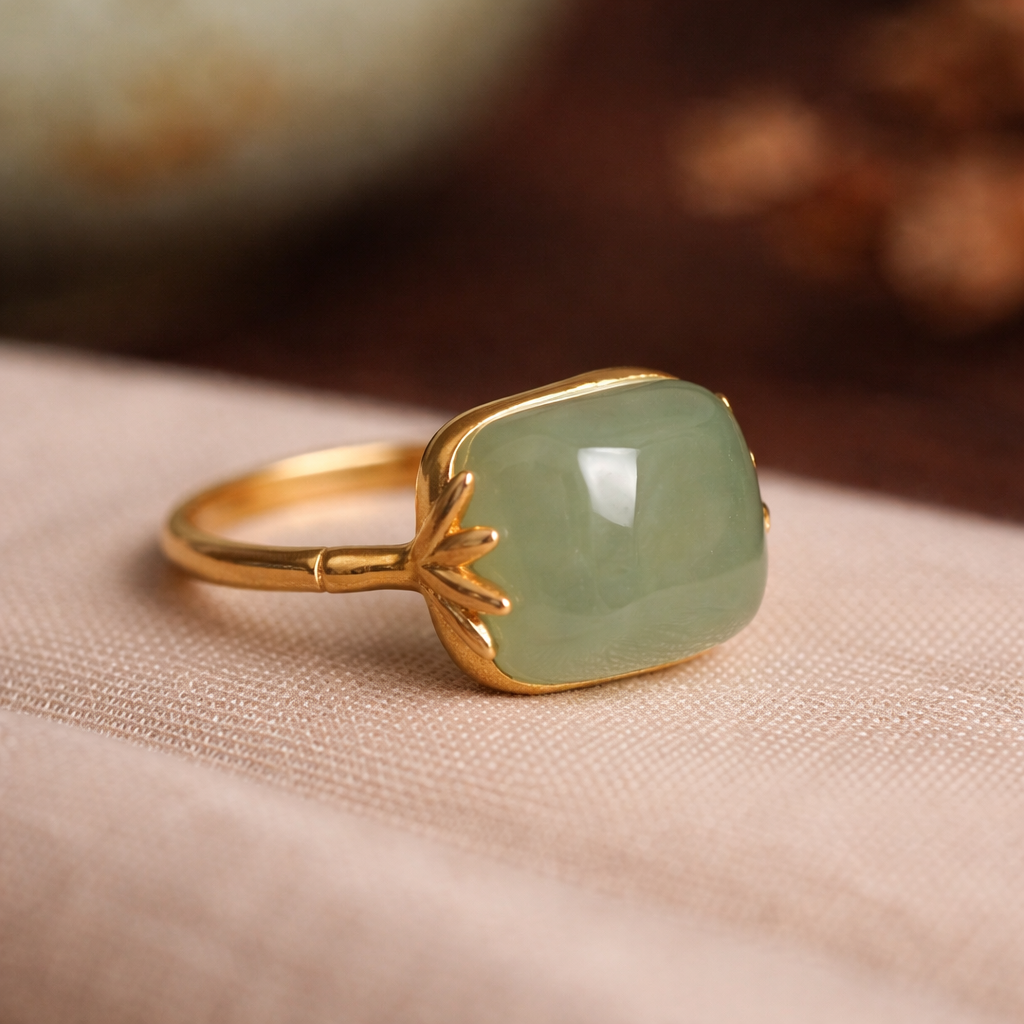 Verstellbarer Retro-Ring in Gold mit grüner Jade