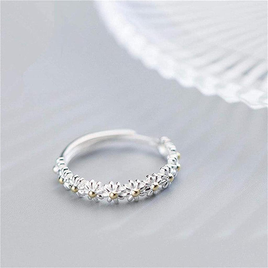 Verstellbarer Ring in Weißgold mit Emaille-Margeriten – Ansicht 5
