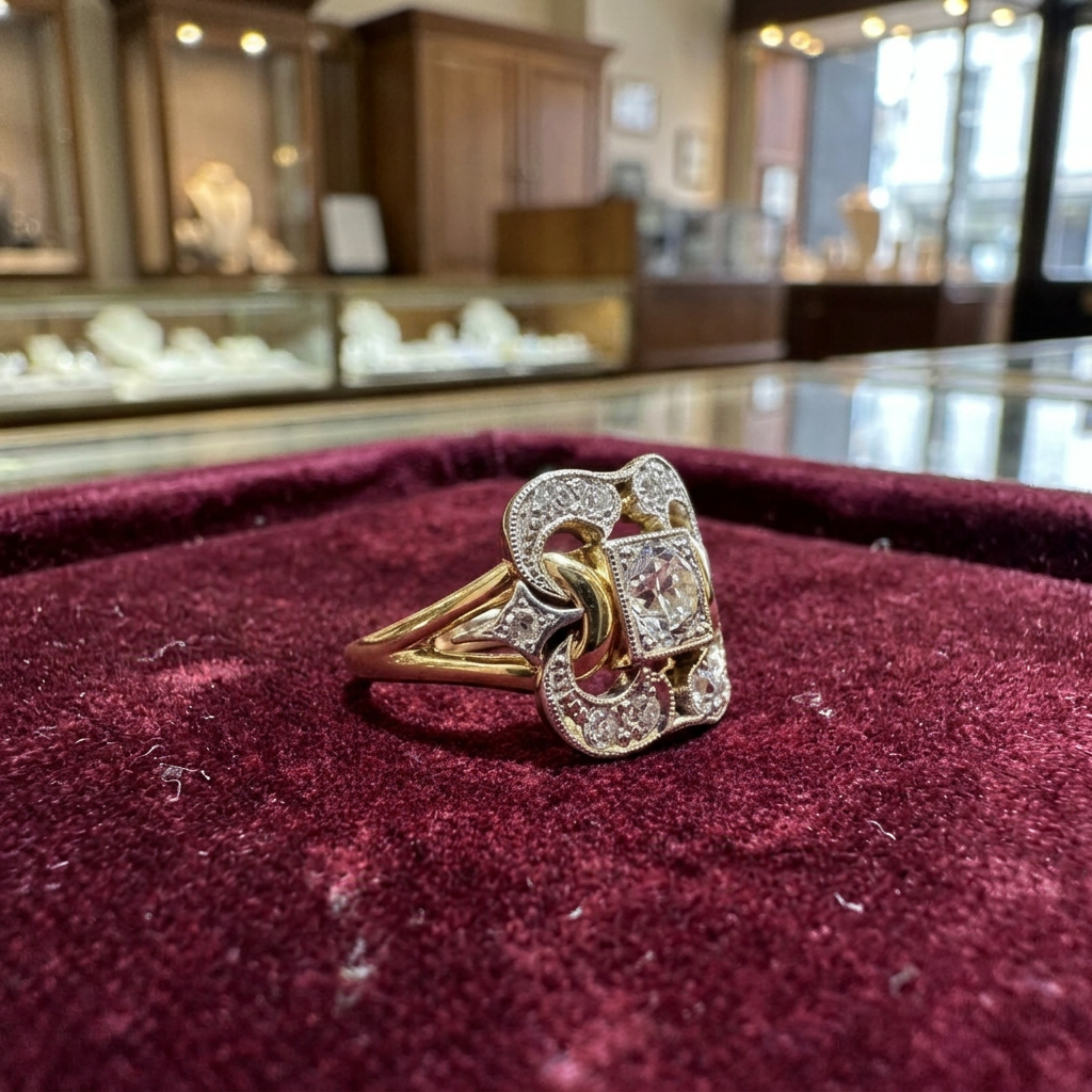 Vintage-Ring mit Zirkonia in Gold