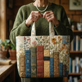 Handgefertigte Stepptasche – Bücher und Blüten