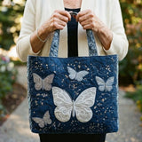 Handgefertigte Stepptasche – Silberner Schmetterling