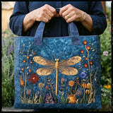 Handgefertigte Stepptasche – Goldene Libelle