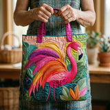 Handgefertigte Stepptasche – Regenbogen-Flamingo