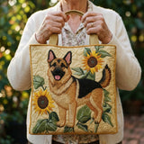 Handgefertigte Stepptasche – Deutscher Schäferhund mit Blüten