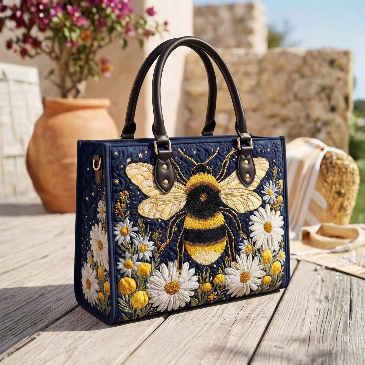 Stepptasche Biene & Blume – gesteppte Henkeltasche für Damen