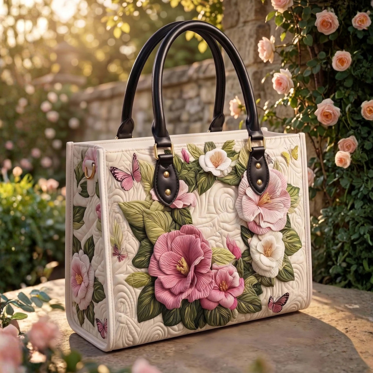 Stepptasche Blüten – gesteppte Henkeltasche für Damen