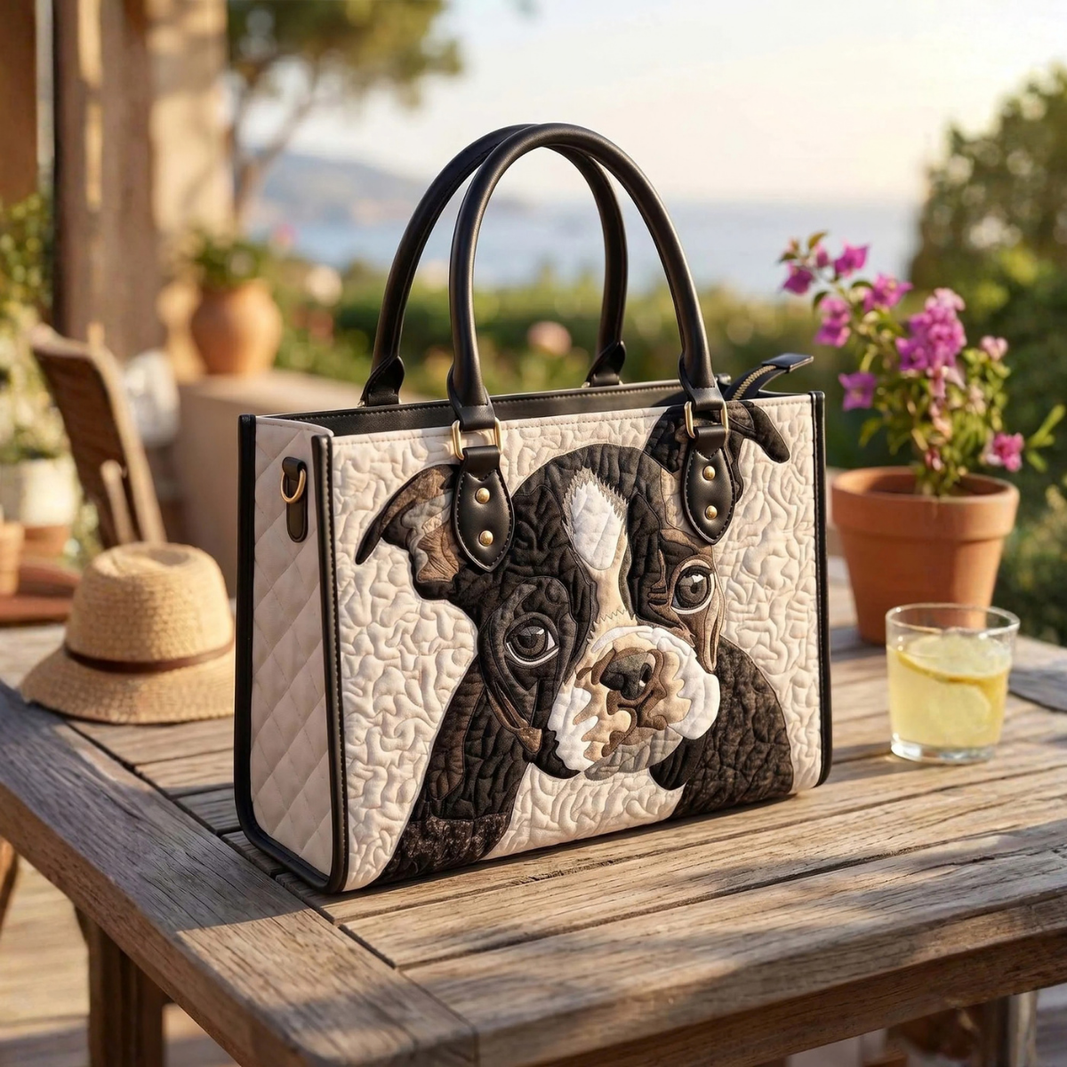 Stepptasche Boston Terrier – gesteppte Henkeltasche für Damen