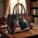 Stepptasche Buch & schwarze Katze Schwarz – gesteppte Henkeltasche für Damen