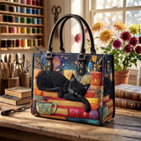 Stepptasche Bücher & schwarze Katze – gesteppte Henkeltasche für Damen
