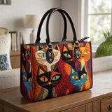 Stepptasche Bunte Katze II – gesteppte Henkeltasche für Damen