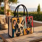 Stepptasche Französische Bulldogge Patchwork – gesteppte Henkeltasche für Damen