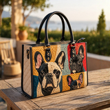 Stepptasche Französische Bulldogge Patchwork – gesteppte Henkeltasche für Damen