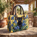 Stepptasche Iris & schwarze Katze – gesteppte Henkeltasche für Damen