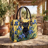 Stepptasche Iris & schwarze Katze – gesteppte Henkeltasche für Damen