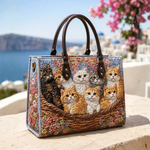Stepptasche Katzenfamilie – gesteppte Henkeltasche für Damen