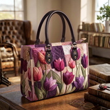 Stepptasche Lila Tulpen – gesteppte Henkeltasche für Damen