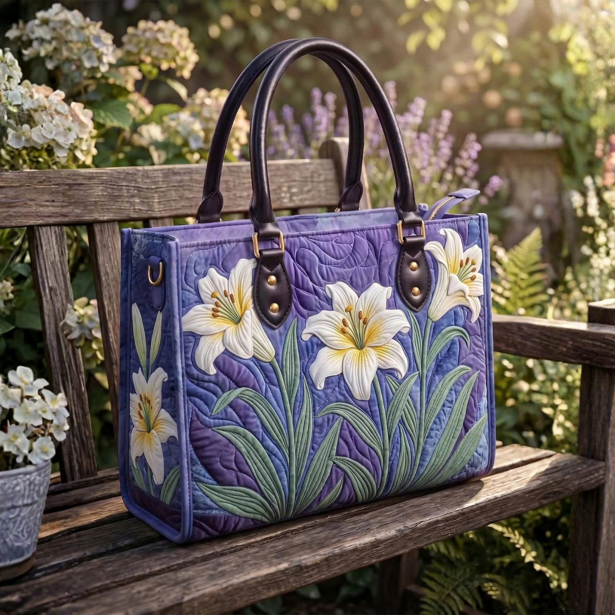 Stepptasche Lilienblüten – gesteppte Henkeltasche für Damen