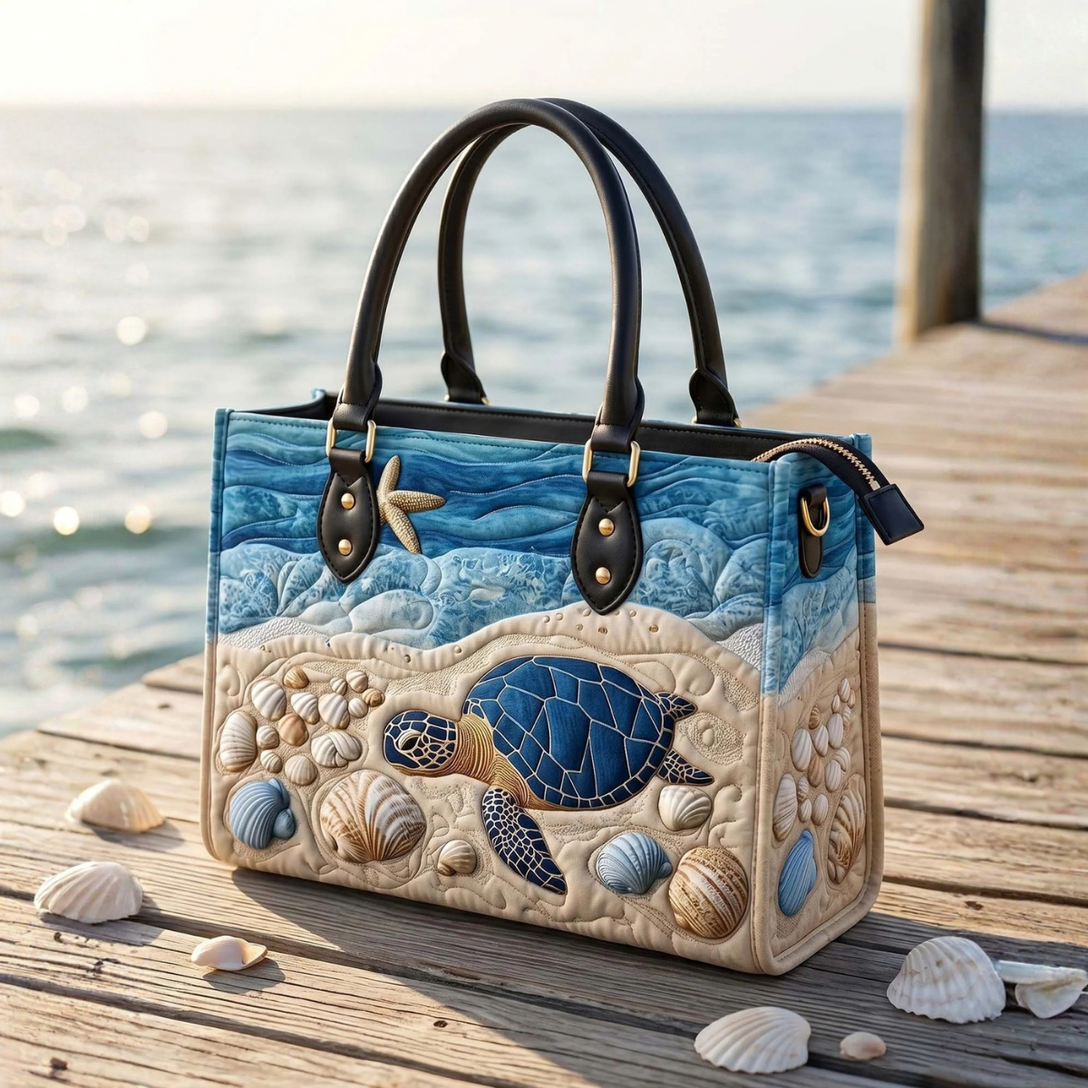 Stepptasche Meeresschildkröte – gesteppte Henkeltasche für Damen