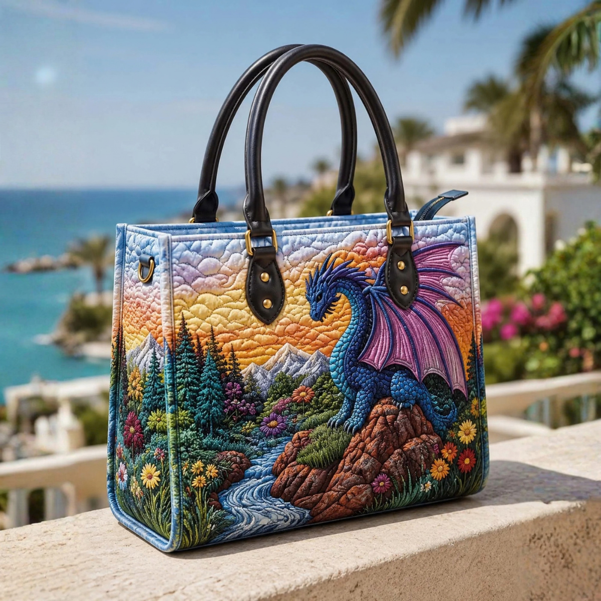 Stepptasche Mystischer Drache – gesteppte Henkeltasche für Damen