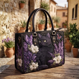 Stepptasche Schwarze Katze & Blume – gesteppte Henkeltasche für Damen
