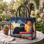 Stepptasche Schwarze Katze & Buch – gesteppte Henkeltasche für Damen