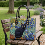 Stepptasche Schwertlilien & Katze – gesteppte Henkeltasche für Damen