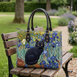 Stepptasche Schwertlilien & Katze – gesteppte Henkeltasche für Damen