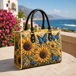 Stepptasche Sonnenblume & Schmetterling – gesteppte Henkeltasche für Damen
