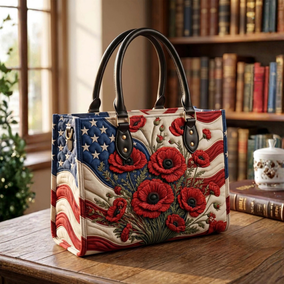 Stepptasche Sternenbanner Blüten – gesteppte Henkeltasche für Damen