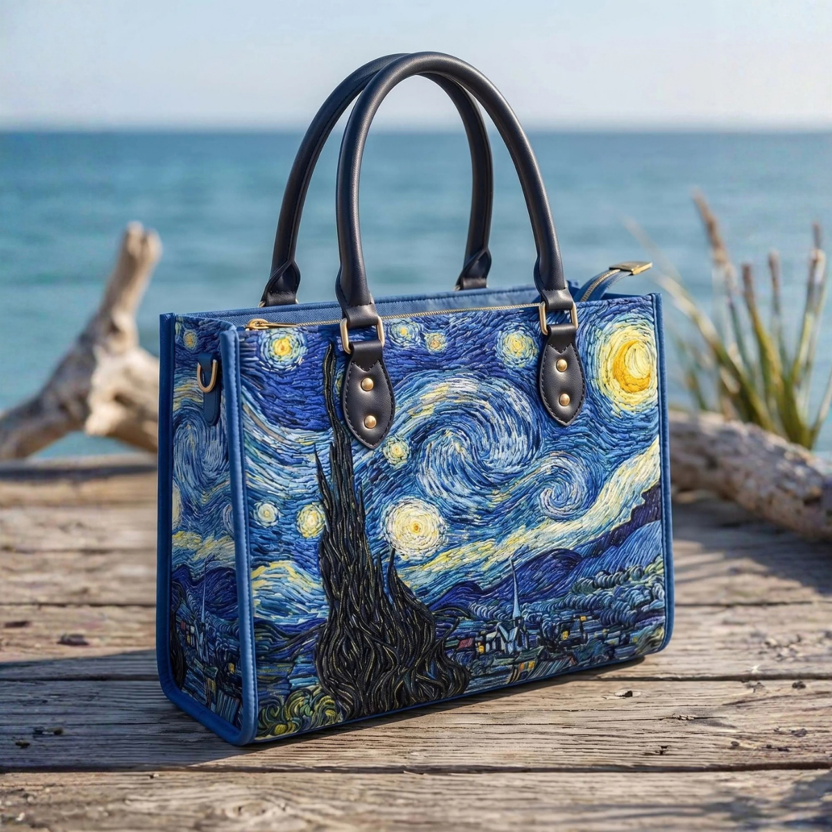 Stepptasche Sternennacht – gesteppte Henkeltasche für Damen