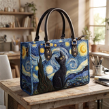 Stepptasche Sternennacht & Katze – gesteppte Henkeltasche für Damen