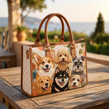 Stepptasche Welpenfamilie Portrait – gesteppte Henkeltasche für Damen