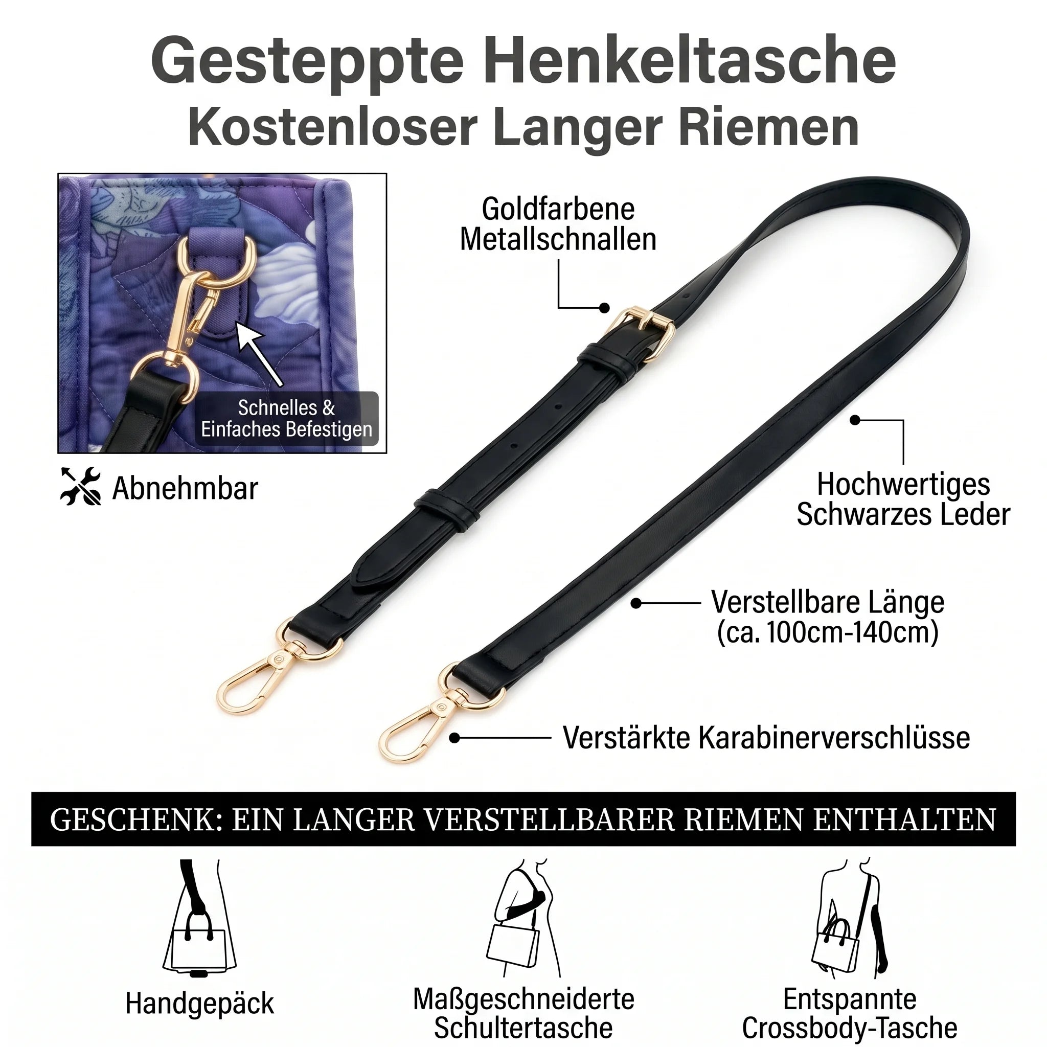 Stepptasche Weiße Magnolien – gesteppte Henkeltasche für Damen