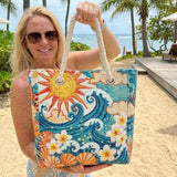Handgefertigte Strandtasche – Warmer Lichtkranz